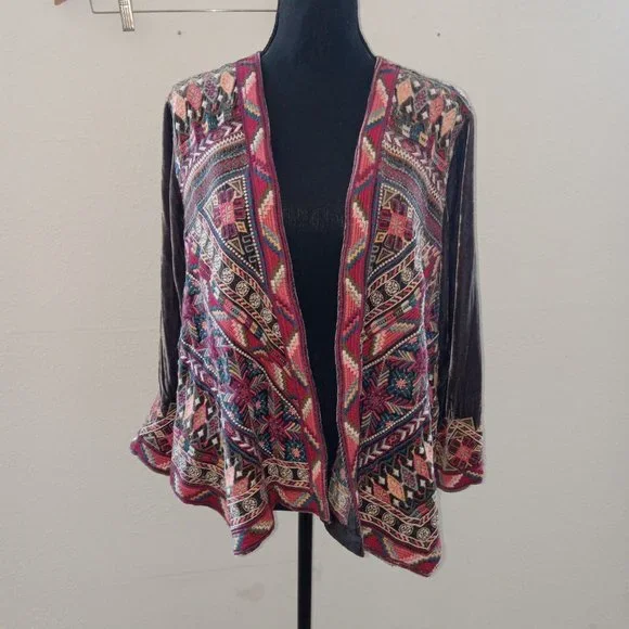 Johnny Was Graphite velour embroidered jacket - Picture 15 of 16